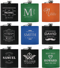 Load image into Gallery viewer, Groomsman 6oz Powder Coated Stainless Steel Flask UV Print