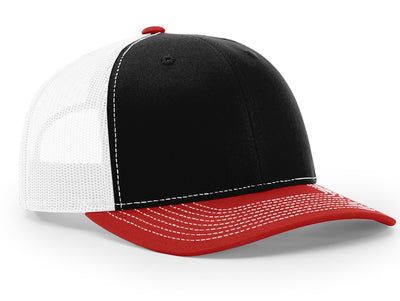 Black, white and red Richardson 112 trucker cap color option