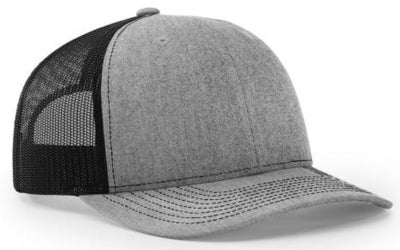 Heather grey and black Richardson 112 trucker cap color option