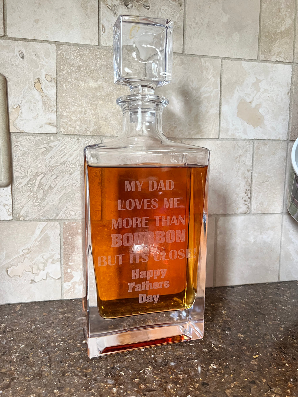 Engraved Rectangular Glass Decanter