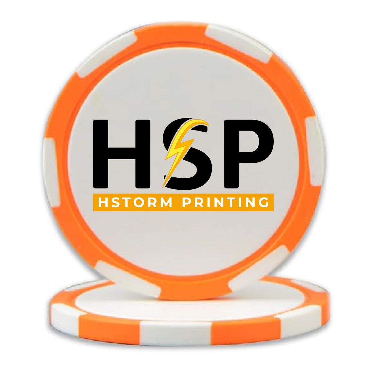Orange custom logo poker chip golf ball marker, UV printed by HSTORM Printing