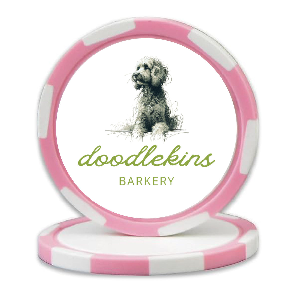 Pink custom logo poker chip golf ball marker, UV printed by HSTORM Printing