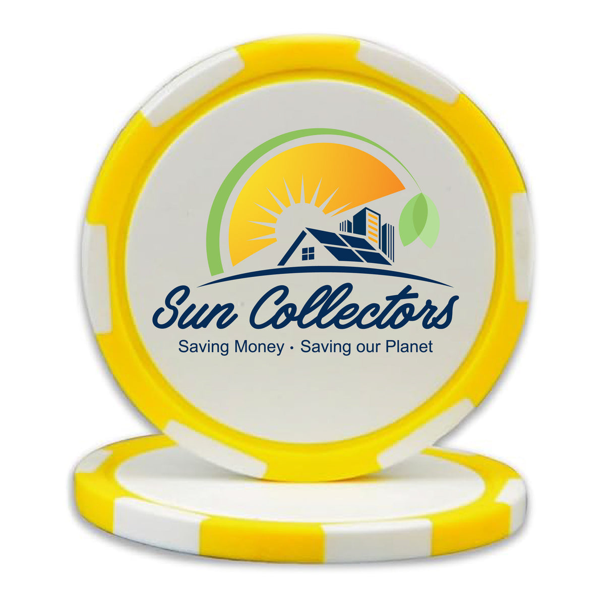 Yellow custom logo poker chip golf ball marker, UV printed by HSTORM Printing