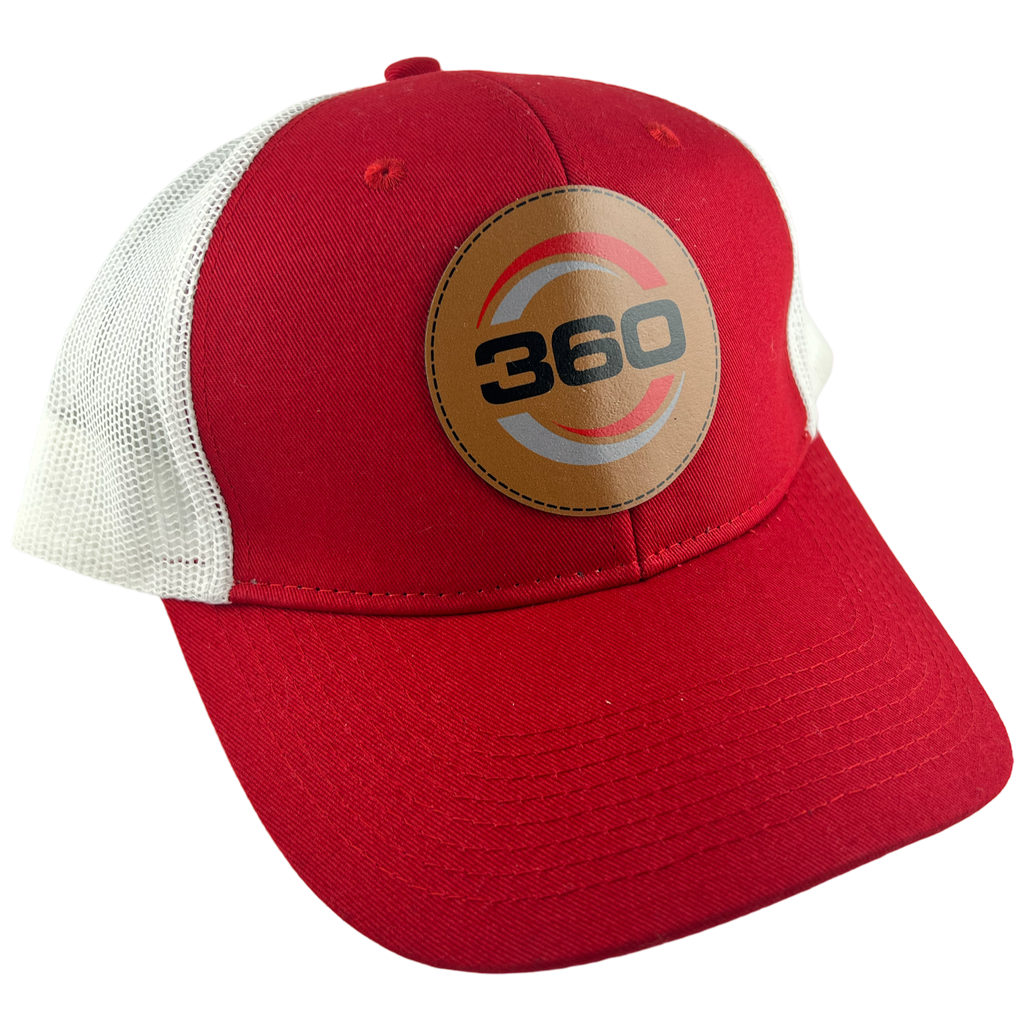 Red hat with UV printed color leather patch