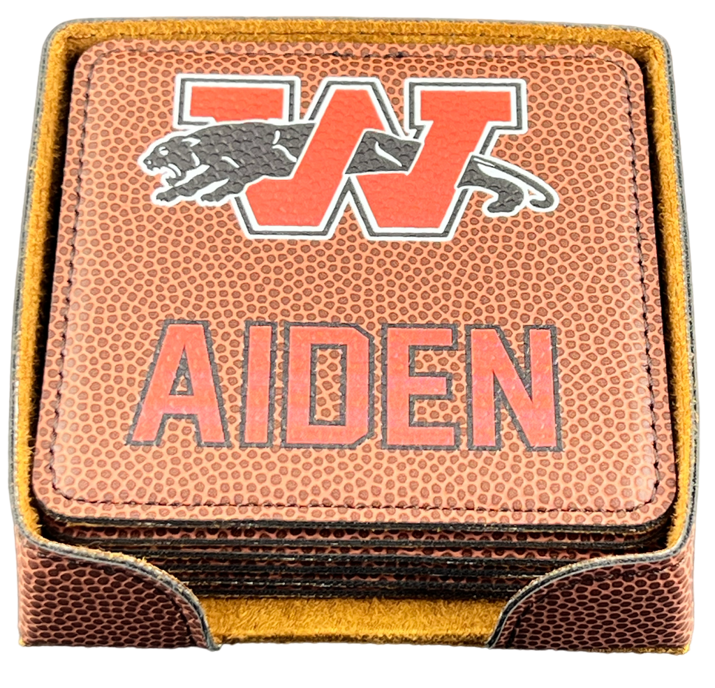 Customized Football Themed Leatherette Coaster Set of 6