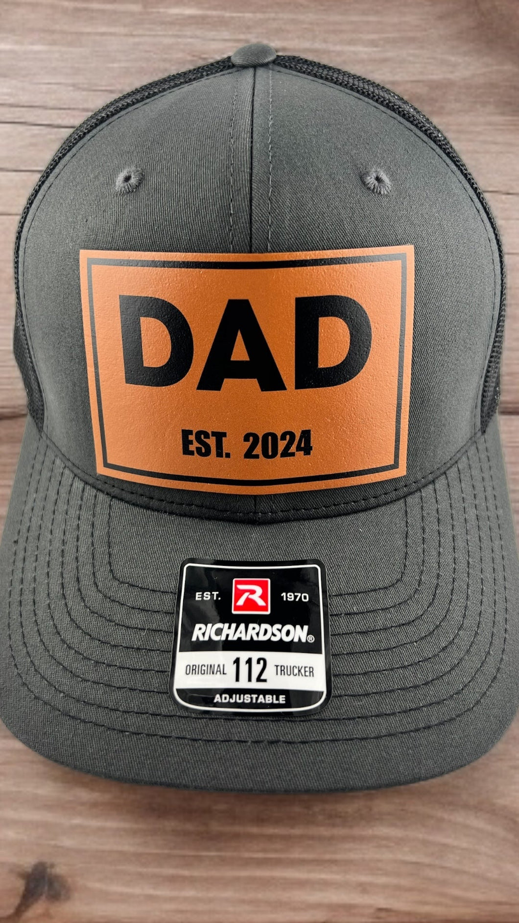 Dad EST. 2024 Genuine Leather Patch Hat