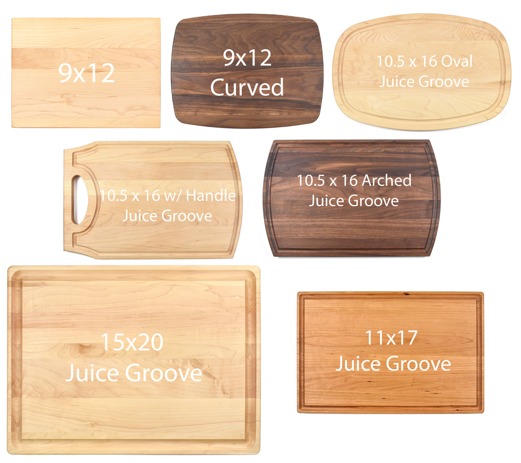 Image of many styles of cutting boards offered