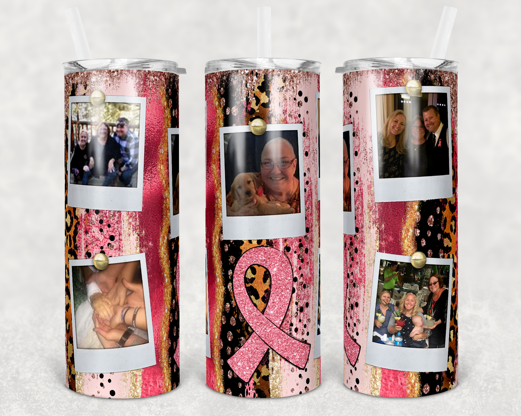5 Photo Breast Cancer Awareness Skinny 20oz Stainless Steel Tumbler