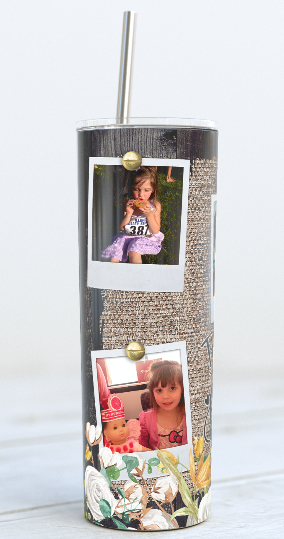 5 Polaroid Photo Thankful & Blessed Skinny 20oz Stainless Steel Tumbler