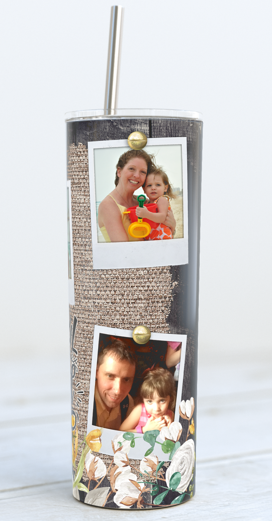 5 Polaroid Photo Thankful & Blessed Skinny 20oz Stainless Steel Tumbler