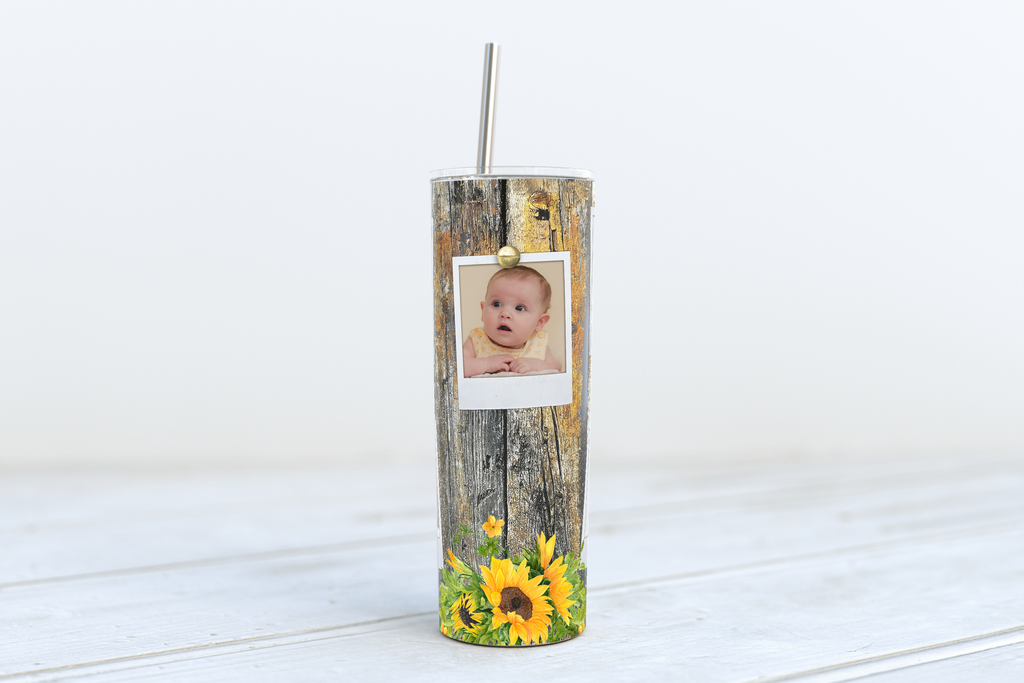 5 Photo Sunflower Polaroids Skinny 20oz Stainless Steel Tumbler