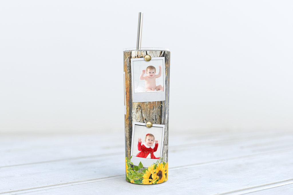 5 Photo Sunflower Polaroids Skinny 20oz Stainless Steel Tumbler