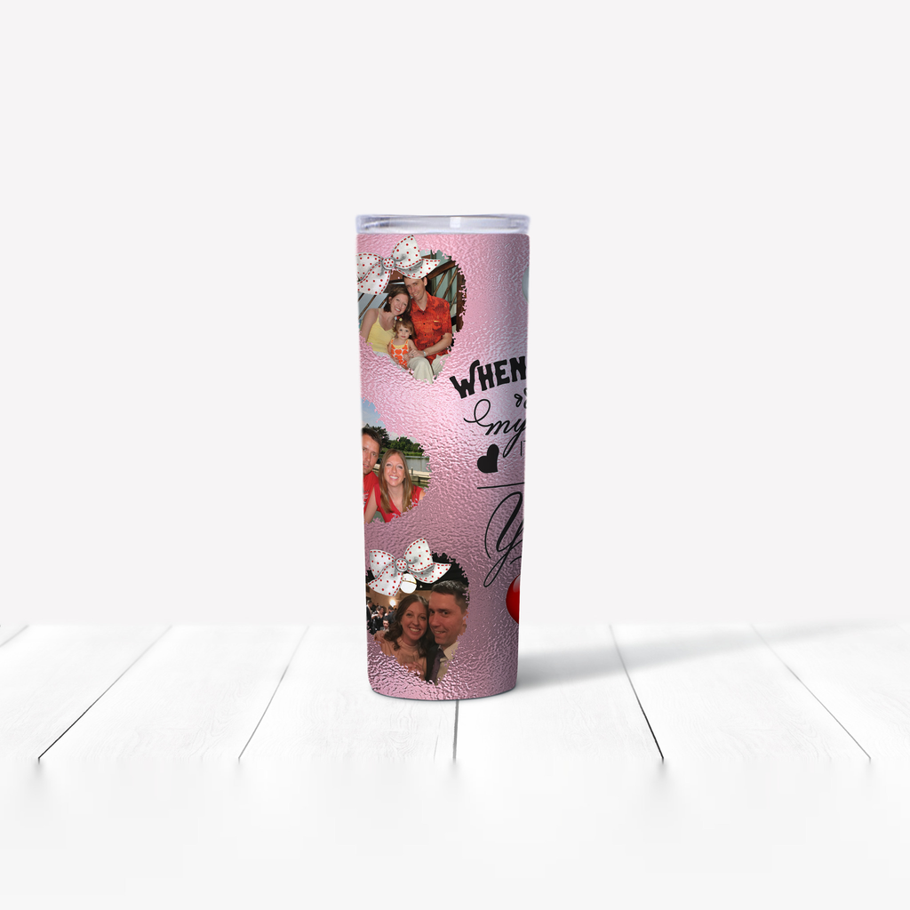 Valentines tumbler left side with heart-shaped photo frames